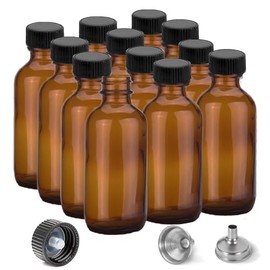 12 Pack 2oz Amber Glass Bottles for Vanilla Extract, Boston Round Leak-Proof Brown Glass Jars with Caps, Bonus Funnel - Ideal for Homemade Extracts, Essential Oils, DIY Christmas Party Gift Supplies