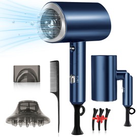 Secadora de Cabello,1800W Secadora para Cabello Profesional,3 Temperatura Ajustable,Ion Negativo,Secadora de Pelo Viaje Portatil y Plegable,Con Boquilla,Difusor,Peine y Pinza de Pelo,para Hogar,Salón