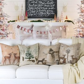YCOLL Cushion Cover 45 x 45 cm, Set of 4 Cushion Covers, Christmas Cushion Covers, Decorative Cushion Covers for Decoration, Christmas, Sofa, Bedroom, Couch