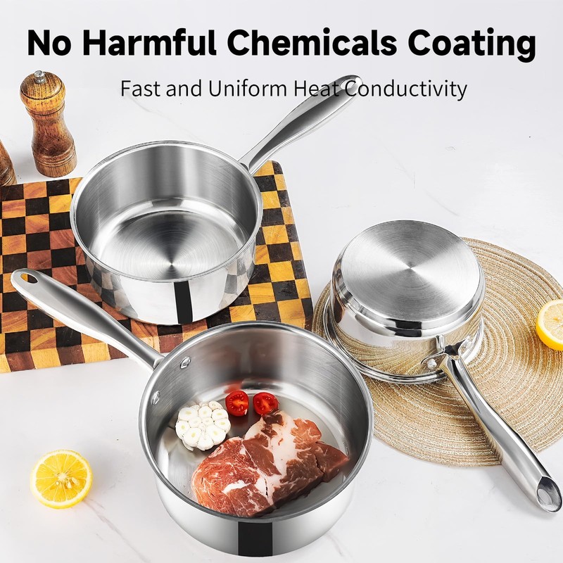 SLOTTET 1Qt & 2Qt Stainless Steel Sauce Pan Set with