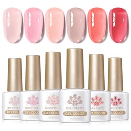 Born Pretty- Juego de esmaltes de uñas en gel transparentes de color rosa nude con gelatina transparente