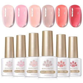 Born Pretty- Juego de esmaltes de uñas en gel transparentes de color rosa nude con gelatina transparente