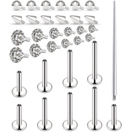 Boernfnso 16G Internal Thread Lip Piercing Jewelry Flat Back Studs Earrings 6mm 8mm 10mm 12mm Surgical Steel Lip Ring Medusa Labret Monroe Ashley Philtrum Piercing Jewelry For Women Men Nose stud