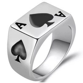 JAJAFOOK Mens Womens Stainless Steel Ring Poker Spade Ace Silver Black Sizes 6-14