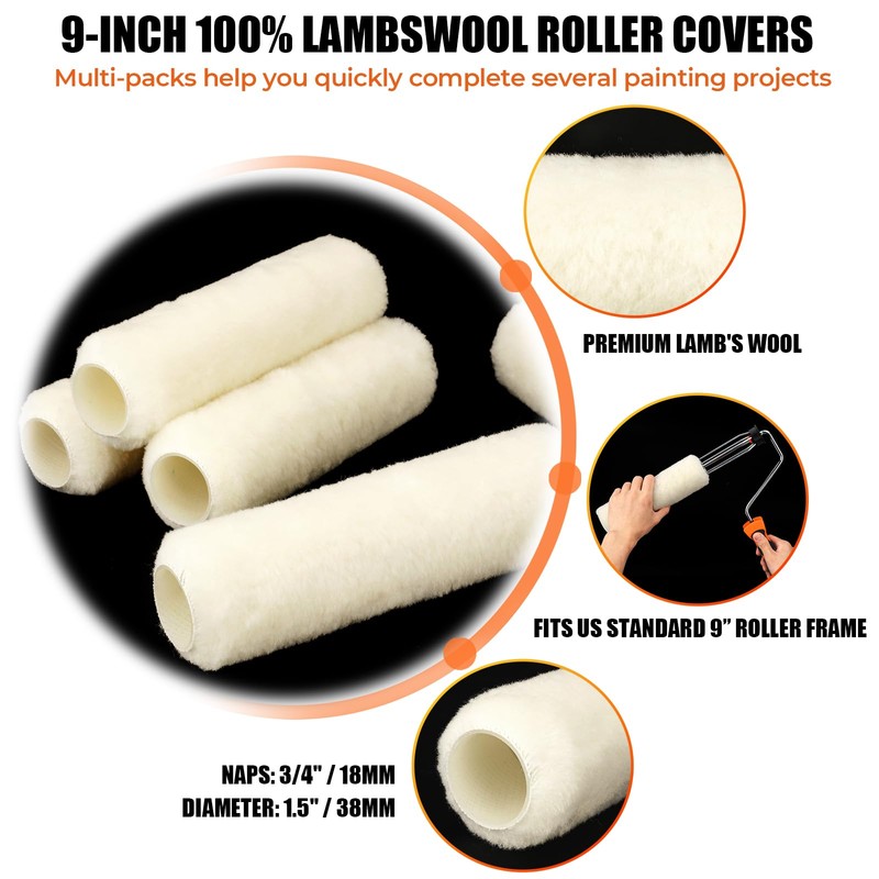 PinStone 6 Pack 9" x 3/4" Nap Professional Lambswool Paint