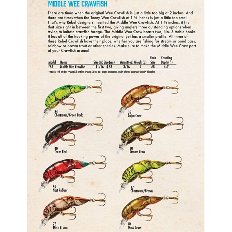 Rebel Lures Original Realistic Crawfish Crankbait Fishing Lure