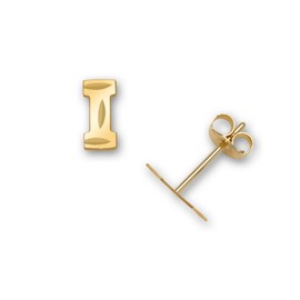 Solid 14k Yellow Gold Small Sparkle-cut A-Z Initial Stud Earrings (Initial: I)