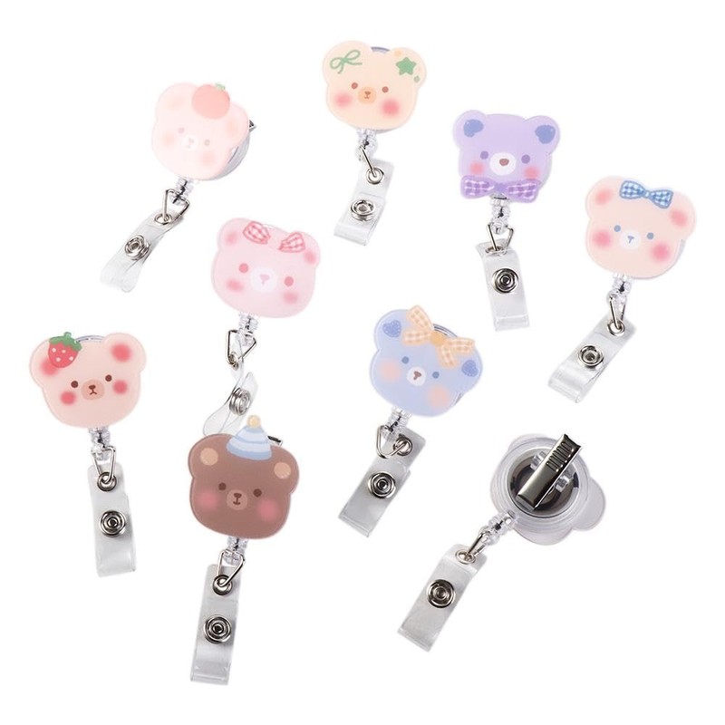Leadigol 9 Pcs Retractable Badge Reel, Cartoon Bear Name Card