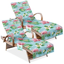 HEIFAM Lounge Chair Towels Cover 2 Pcs, Beach Chair Cover with Pocket, Flamingo Gifts Beach Towel, Sun Lounger Covers for Outdoor Sunbathing Trips, 85 X30 in