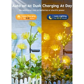 Brightown Outdoor Solar Garden Lights - 4 Pack LED Solar Flower Lights with Glowing Flowers & Stems, More Realistic, Bigger Solar Panel, Waterproof Solar Lights for Outside Yard Patio Home, Yellow