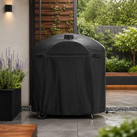 Outdoor Grill Cover with Secure-Fit Strap – Coated Oxford-Fabric Cover for Compatible Round and Kamado-Style Grills