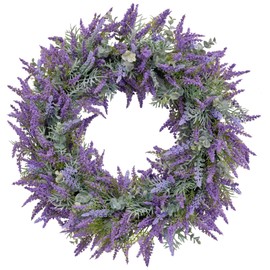 Fuxdre Purple Lavender Wreaths for Front Door, 20 Inch Artificial Lavender Wreath for All Season Fall and Winter, Front Door Fall Wreath Decor for Outdoor Home Party Wedding Wall Window Porch