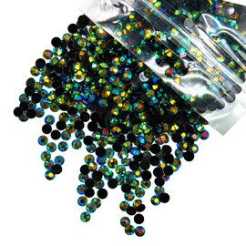 qiipii 1550PCS 5mm Peacok AB Resin Rhinestones for Crafting Dark Green Flatback Jelly Resin Stones Bulk SS20 Non-Hotfix Black Green Diamonds Gems for Nails Face Eyes Makeup Tumblers DIY Crafts Decor