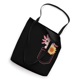 Pocket Axolotl With Sunflower Kawaii Cute Axolotl In Pocket Tote Bag