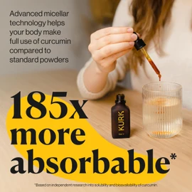 KURK Essential Liquid Turmeric Supplement, Turmeric Curcumin Drops, Oil for Advanced Everyday Wellness, Focus & Energy, 185x More Absorbable Than Powders, Plant-Based (Vanilla) (95ml)