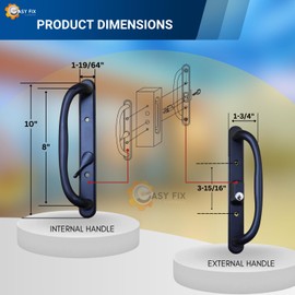 Easy Fix Hardware 10" Olympus Sliding Patio Glass Door Black Offset Pull Handle Set Replacement with Keys fits 3 ¹⁵/₁₆ inches Hole Spacing, and 1-1/4" to 2-1/4" Door Thickness