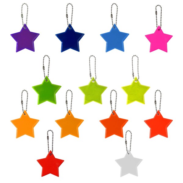 MAXQUU 13 pièces pendentifs étoiles réfléchissants colorés, Ensemble de Feuilles réflectrices pour Enfants, Porte-clés pour Enfants, Pendentif réfléchissant, Pendentif Lumineux pour Le Cartable