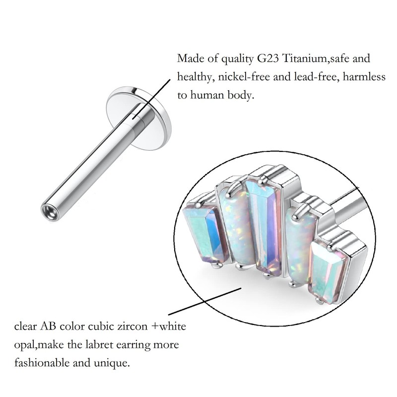 hengkaixuan 16G G23 Titanium Flatback Labret Studs, Internal Thread Lip