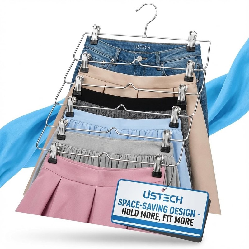 USTECH 6 Tier Skirt Hangers with Clips | Space Saver
