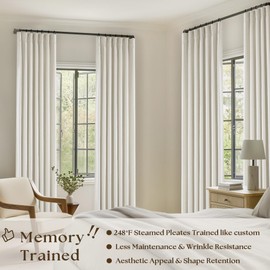 Natural Cream Pinch Pleated Full Blackout Curtains 100 Inches Long Linen Blend Room Darkening Curtain for Living Dining Room Bedroom Memory Shape Thermal Insulated Pinch Pleat Drape with Hooks Rings