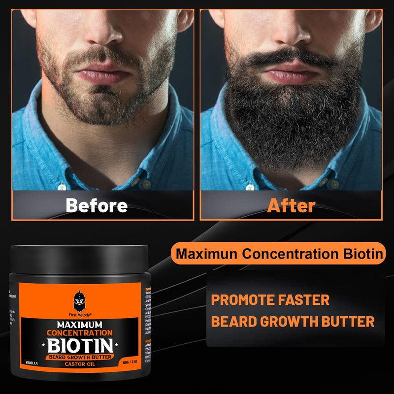 Beard Butter,Maximum Concentration Biotin,with Castor Oil and Argan & Jojoba