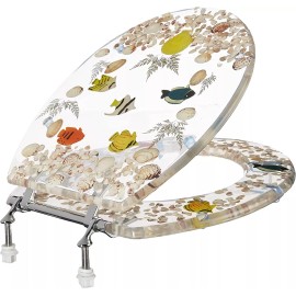 Aqua Glass Transparent Fish Aquarium Round Standard Size Toilet Seat with Cover Acrylic Sea - Fish Clear