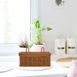 Alipis Garlic Woven Basket Hanging Basket with Dual Handle, Wall Decorative Storage Basket Fake Rattan Basket for Potato, Onion, Fruits