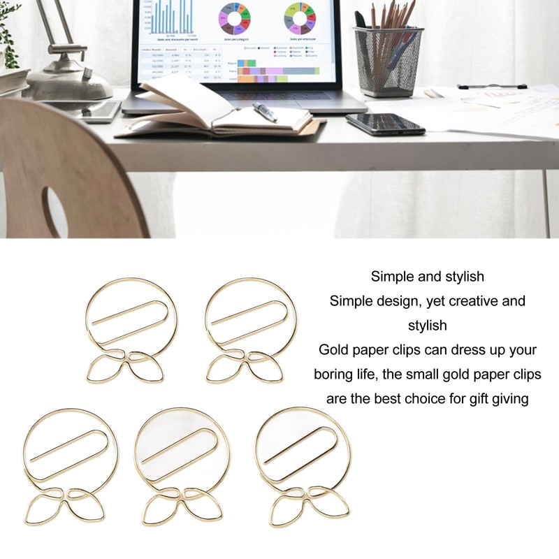 100Pcs Gold Paper Clips Cute Shape Stainless Steel Multifunction Metal