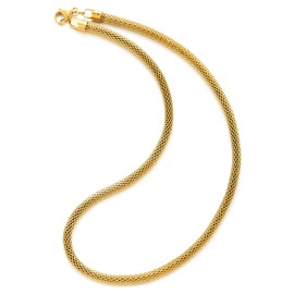 COOLSTEELANDBEYOND Gold Mesh Chain Necklace, Textured Woven Design, Stainless Steel Hip Hop Necklace, 20 Inches