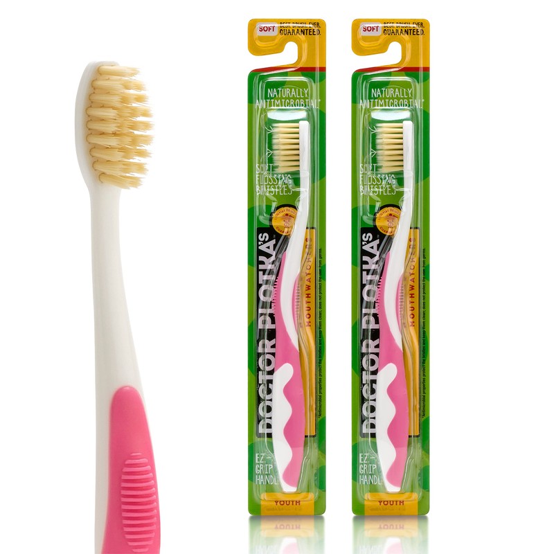 MOUTHWATCHERS Soft Childrens Flossing Manual Toothbrush, Set of 2 Pink