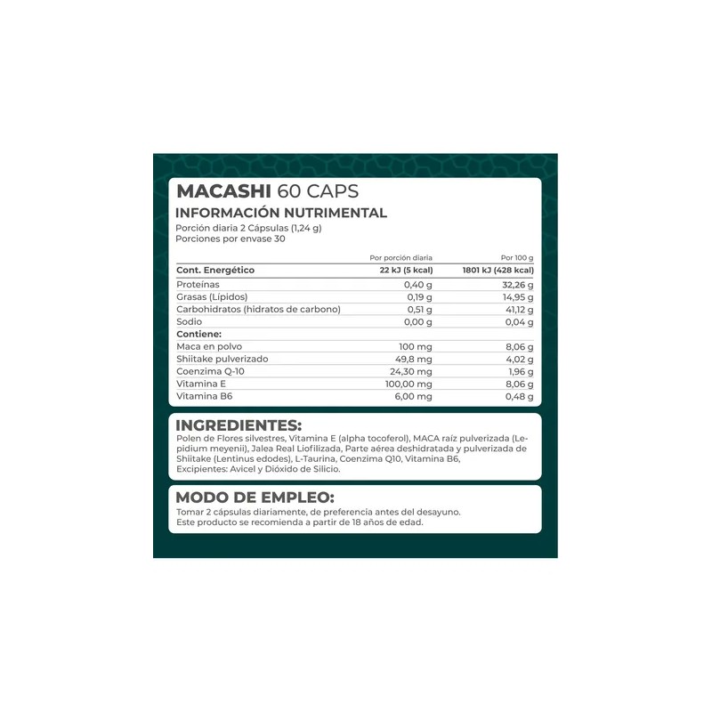 Suplemento Macashi Maca & Shiitake (60 Caps) Pronat