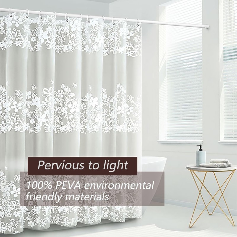 TIKABC Shower Curtain Liner, 4G PEVA Shower Liner, Plastic Waterproof