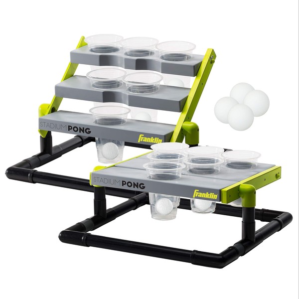 Franklin Sports Stadium Cup Pong Set - Jumbo 6 Cup Pong Game Set with Cups + Stand - Fun Indoor + Outdoor Tailgate Game