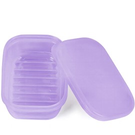 Quatish Leakproof Bar Soap Holder Dish 1 Pack, Travel Soap Case Container Portable, Travel Size Toiletries Essential for Shower, Camping, Gym, Dorm, Bathroom, Clear Purple