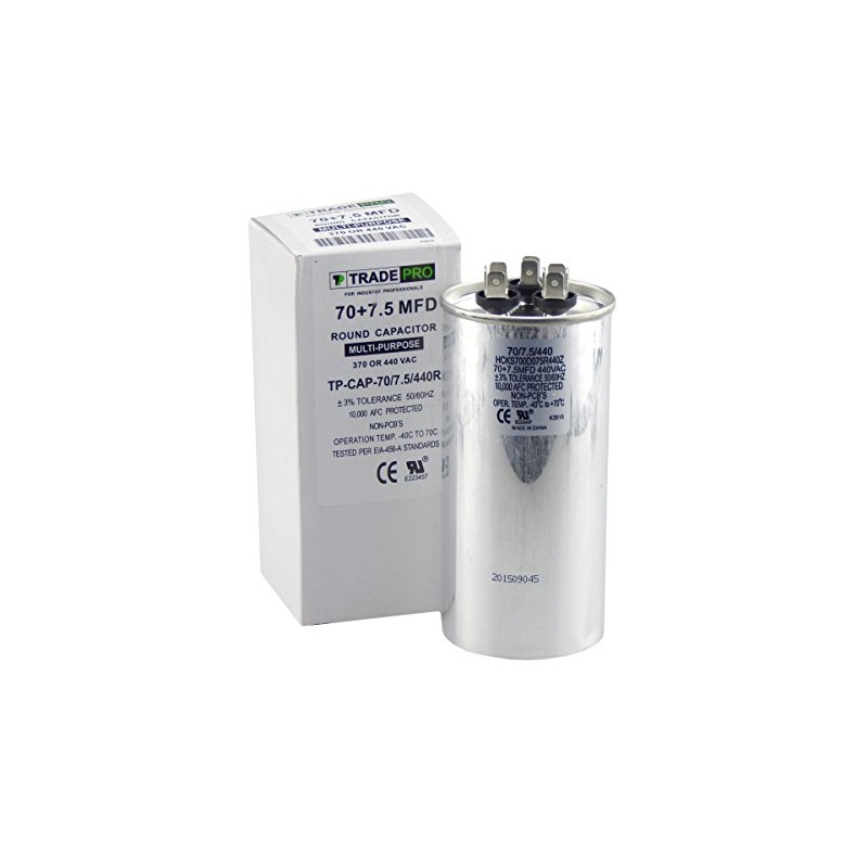 TradePro 70/7.5 MFD 370/440 Volt Round Dual Run Capacitor