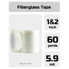 Lichamp Fiberglass Tape 4 Pack, 60 Yards (240 Total Yards) Strapping Tape 2 inches and 1 inch Filament Tape Nylon Fiber Glass Tape