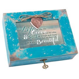 Cottage Garden Life Like Ocean Beautiful Calm Still Teal Distressed Jewelry Music Box Plays Wonderful World