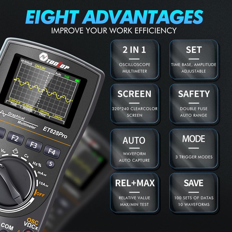Oscilloscope Multimeter, 2-in-1 Intelligent Digital Scope Meter Multimeter, Professional LED