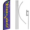 Mardi Gras Purple/Gold Windless Banner Flag & 16' Flagpole Kit/Ground