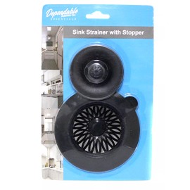 Dependable 2 In 1 Kitchen Sink Strainer With Sink Stopper Cover Silicone and Plastic Black