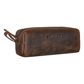 STILORD Linus Leather Vintage Men's Women's Pencil Case Square Buffalo Leather Case, Zamora - Brown, Cosmetic bag