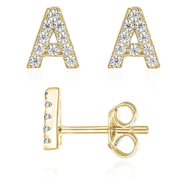 Initial Stud Earrings for Girls 18K Gold Plated CZ Simulated