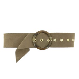 Women genuine Italian Suede Leather Belt, for Dress, Made in France, ANETTE - Brown, S-M