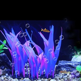 REIRQIE 3Pcs Soft Silicone Aquarium Plants Set Glowing Kelp Fish Tank Plants Decor Artificial Blue Aquarium Plant Simulation Artificial Water Grass for Fish Tank,7.08in9.84in16.9in