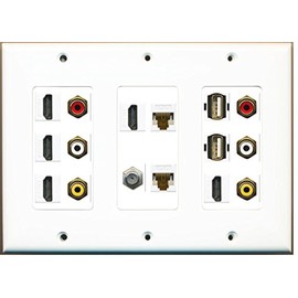 RiteAV (3 Gang 5 HDMI Coax 2 Cat6 2 Composite Red-White-Yellow 2 USB Wall Plate