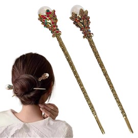 Qvunwlin 2 Pcs Vintage Hair Sticks Rhinestone Pearl Hair Stick Vintage Hair Chopsticks Hairpin Chignon Pin