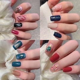 Christmas Gel Nail Strips Stickers, Christmas Nail Wraps No Light Needed Cute Snowflake Xmas Tree Snowmen Elk Winter Nail Design Full Cover Holiday Nail Polish Stickers for Women Girls(10Sheets)