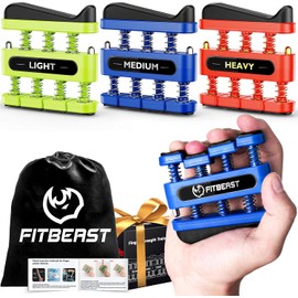 FitBeast - Fortalecedor de dedos, ejercitador de mano para mejorar la destreza y la fuerza en dedos, manos, antebrazos, entrenador de fuerza de agarre para músicos, escaladores y terapia