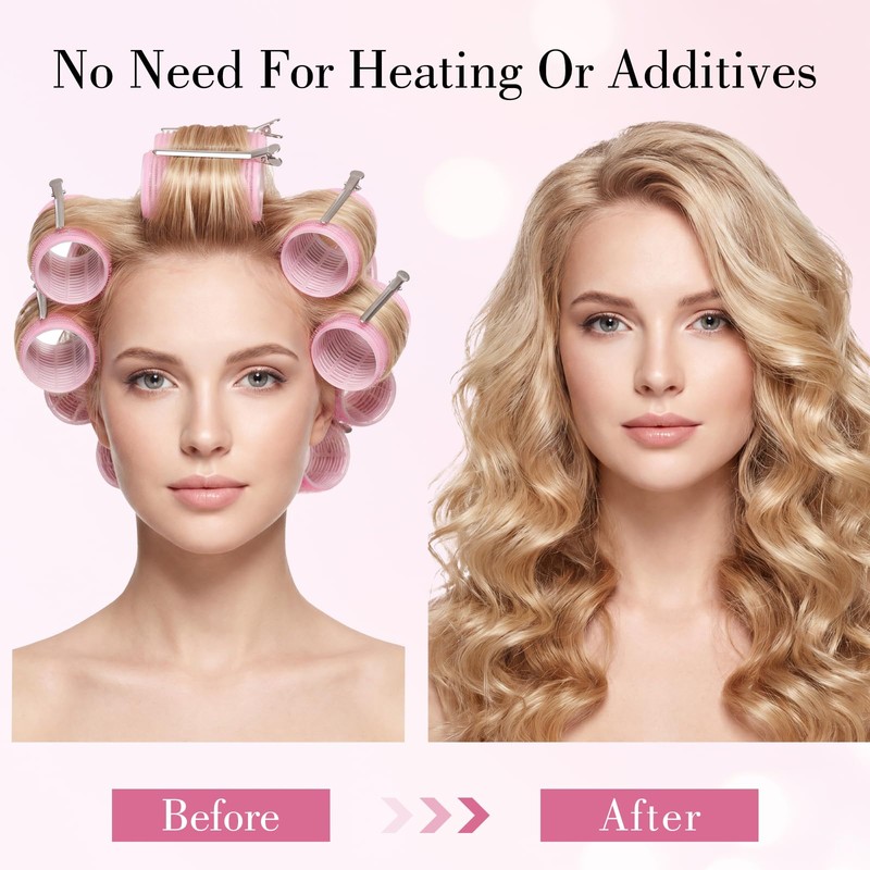 Large Hair Rollers Set, 12 Pieces 60mm Heat Free Jumbo