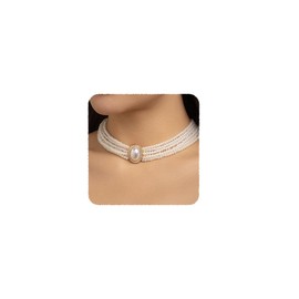 YERTTER Multi-layered Pearl Choker Necklace Crystal Pendant Charm Chain Collar Choker Boho Pearl Chain for Women (Gold)